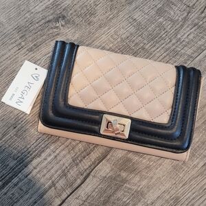 Vegan Taupe Cream and Black Wallet